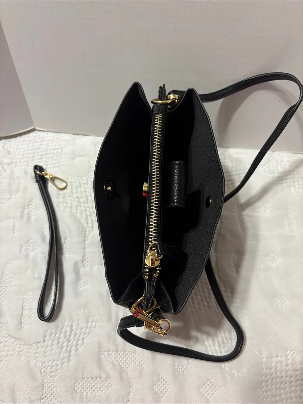 Nanette Lepore Black Pebbled Leather Crossbody with Gold Hardware